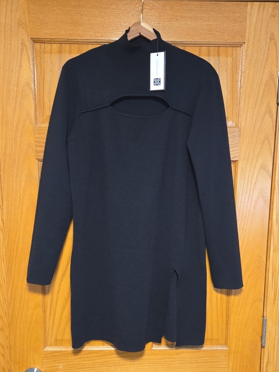 Cable & Gauge Dresses & Skirts - Cable & Gauge Black Long Sleeve Mock Neck Dress with Front Cutout
